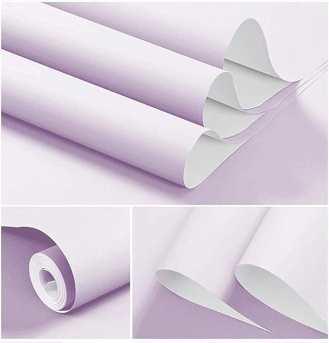 Dimoon 118''x17.7'' Purple Peel and Stick Wallpaper Contact Paper Modern Self Adhesive Wall Paper Removable Renter Friendly Textured Solid Color Shelf Cabinet Vinyl Roll (118''x17.7'',Light Purple)-VerdiqueGarden