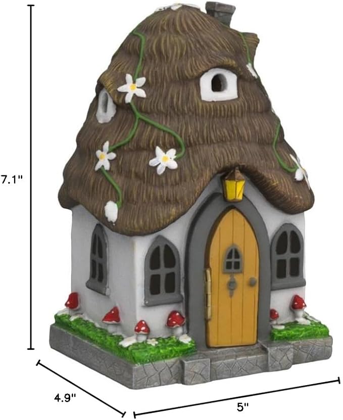 WILD PIXY Fairy Garden House - Glow in The Dark Fairy Cottage with Opening Door and Solar LED Light, Beautiful Miniature Garden Decoration for Indoor or Outdoor Fairy Gardens - 7.1" Fairy House-VerdiqueGarden