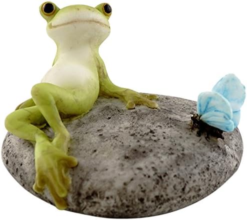 Top Collection Miniature Fairy Garden and Terrarium Statue, Frog Resting on Stone with Butterfly-VerdiqueGarden