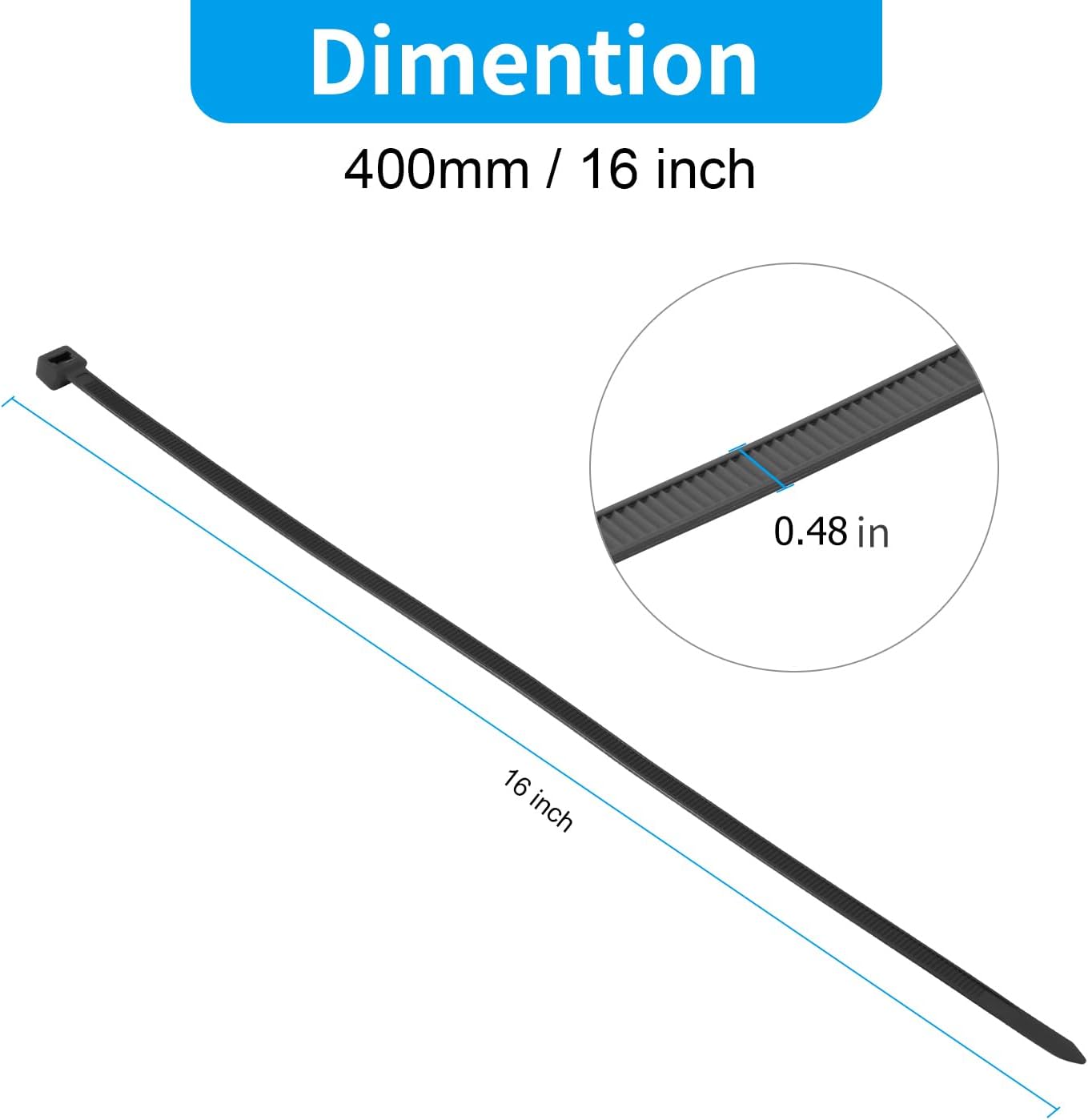 XINGO 16 inch Black Zip Ties Heavy Duty 60 PCS, 250 LBS Ultra Strong Plastic Wire Ties, Large Cable Ties Extra Long Tie Wraps, Indoor and Outdoor UV Resistant-VerdiqueGarden