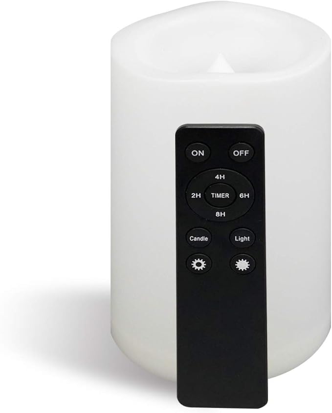 CANDLE CHOICE Waterproof Outdoor Battery Operated Flameless Candle Remote Timer Large Tall White Plastic Realistic Flickering Electric LED Pillar Lantern Garden Wedding Christmas Decorations 4”Dx6”H-VerdiqueGarden