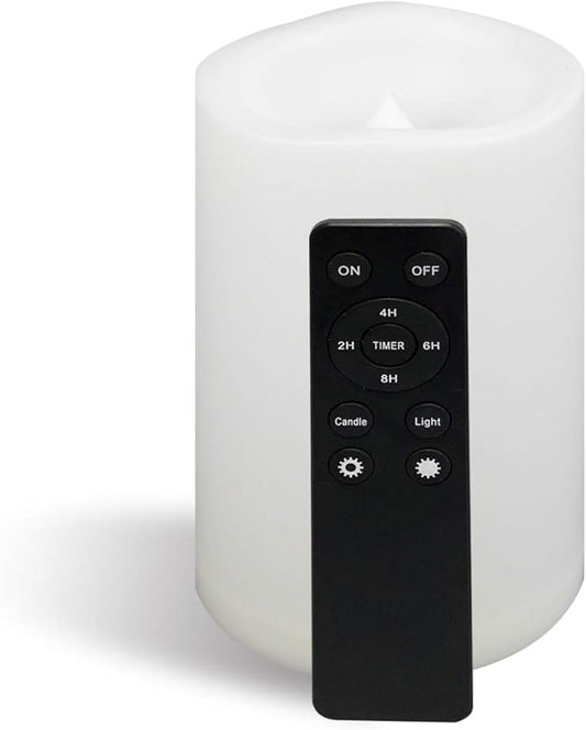 CANDLE CHOICE Waterproof Outdoor Battery Operated Flameless Candle Remote Timer Large Tall White Plastic Realistic Flickering Electric LED Pillar Lantern Garden Wedding Christmas Decorations 4”Dx6”H-VerdiqueGarden