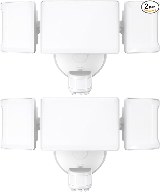 Olafus 65W Motion Sensor Outdoor Light, 2 Pack LED Security Light 6000LM, 6500K Exterior Motion Flood Light with 3 Adjustable Heads, for Outside Garage, Yard, Patio, IP65 Waterproof, White-VerdiqueGarden