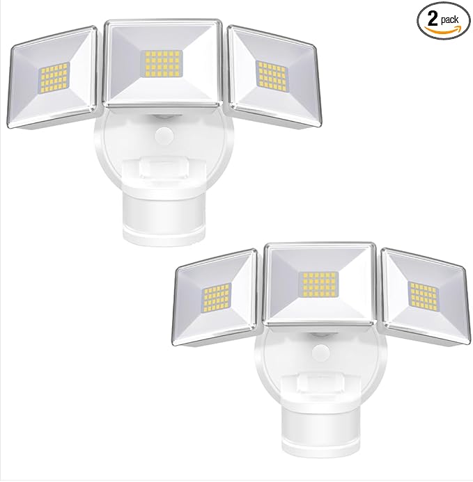 OREiN 2 Pack Motion Sensor Outdoor Lights, 4500LM/30W and 180°/50FT Big Motion Sensor, Dusk to Dawn Flood Lights Outdoor IP65 Waterproof 3 Modes LED Security Light for Garage, Yard, White (Hardwired)-VerdiqueGarden