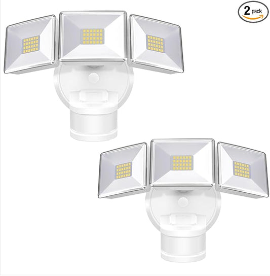 OREiN 2 Pack Motion Sensor Outdoor Lights, 4500LM/30W and 180°/50FT Big Motion Sensor, Dusk to Dawn Flood Lights Outdoor IP65 Waterproof 3 Modes LED Security Light for Garage, Yard, White (Hardwired)-VerdiqueGarden
