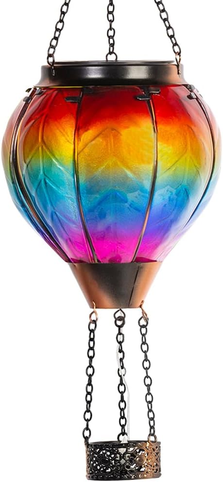 Starsoul Hot Air Balloon Solar Lantern with Candle Holder Solar Hot Air Balloon Flickering Flame Hanging Garden Light Waterproof Glass Hot Air Balloon Solar Lamp Decorative for Lawn Porch Tree Yard-VerdiqueGarden