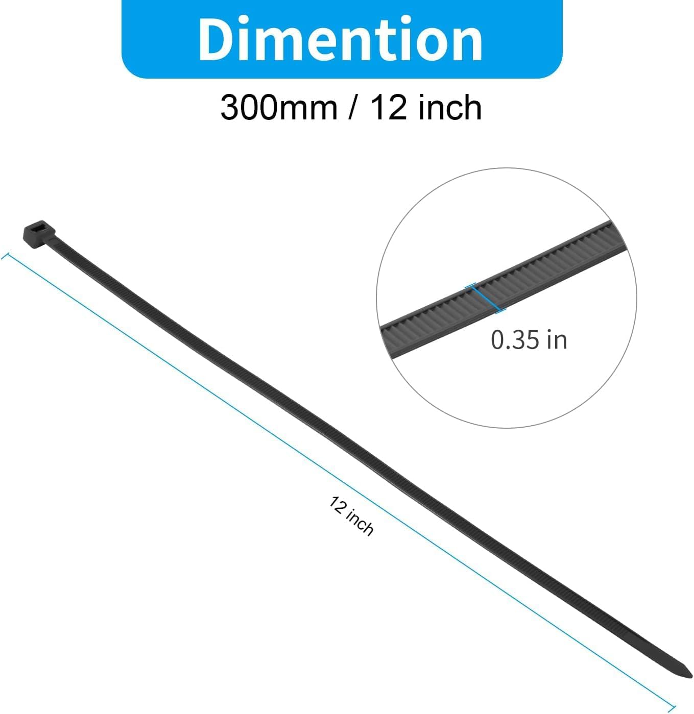 XINGO 12 Inch Black Large Zip Ties Heavy Duty 500 Pack, 200 LBS Ultra Strong Plastic Wire Ties, Large Cable Ties Extra Long Tie Wraps, Indoor and Outdoor UV Resistant-VerdiqueGarden