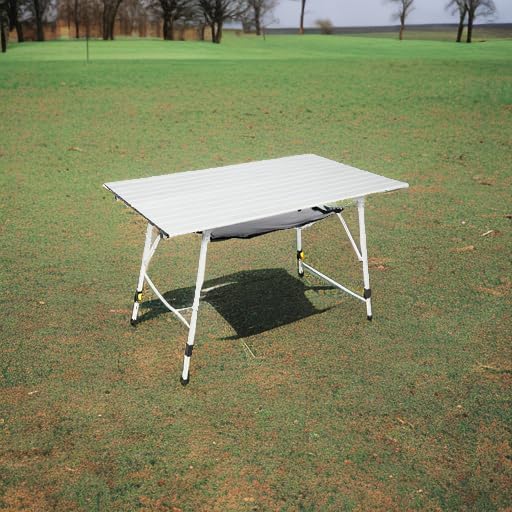 PORTAL Camping Table Portable Foldable with Adjustable Legs, Aluminum Folding Table Roll Up Table with Carrying Bag for Outdoor, Beach, Picnic, Backyards, BBQ and Party, Silver, Big-VerdiqueGarden