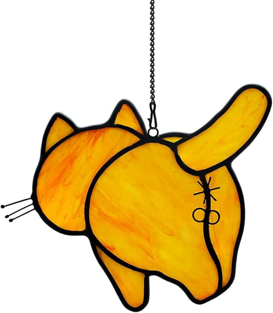 Orange Cat Decor Stained Glass Suncatcher for Window,Funny Cat Gifts for Cat Lovers Stained Glass Window Hanging,Cat Themed Gifts Cat Lovers Gifts for Women Girls Friends Mom-VerdiqueGarden