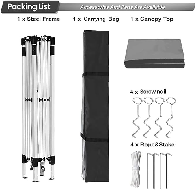 10x10ft Pop Up Canopy Tent,Heavy Duty Waterproof Folding Tent for Camping Parties Events Parties,Outdoor Canopy,Portable Sun Shelter,3 Adjustable Height(Grey)-VerdiqueGarden