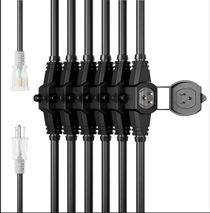 50FT 14 Gauge Heavy Duty Multi-Outlet Extension Cord, 7 Evenly Spaced Weatherproof Outlets, Great for Stage Backdrops, Landscape Garden Lighting, Christmas Halloween Decorations ETL-VerdiqueGarden