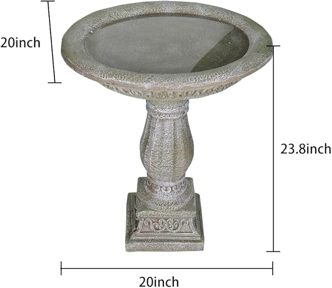 SKYFIRE 20”Dia.X 23.8”Tall Outdoor Birdbath with Pedestal - Modern Garden Birdbaths Outdoor Decor for Bird Spa & Birdfeeder, Floor Bird Baths for Garden Patio, Yard, Lawn-VerdiqueGarden