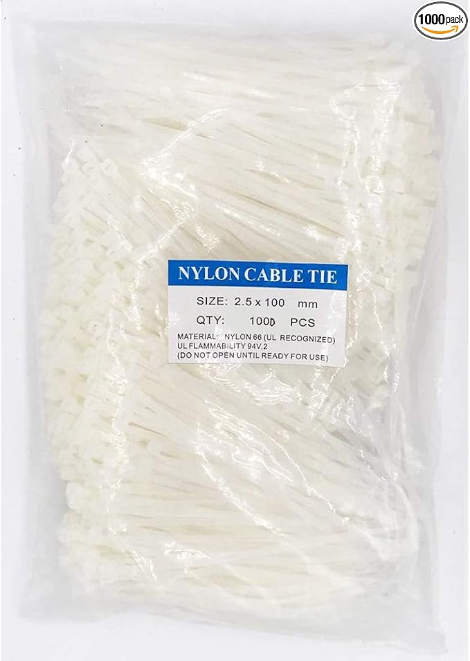 4 Inch White Zip Ties (1000 Pieces), 18lb Strength, Nylon Cable Wire Ties