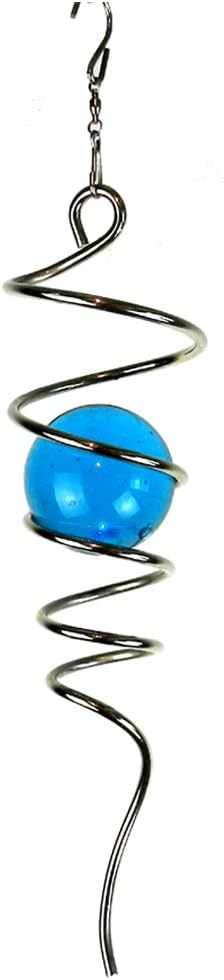 FONMY Gazing Ball Spiral Tail -Decorative Wind Spinner 11" inch Tail and 2" inch Glass Orb. Indoor Outdoor Garden Decoration Silver Blue -13 inch Height-VerdiqueGarden