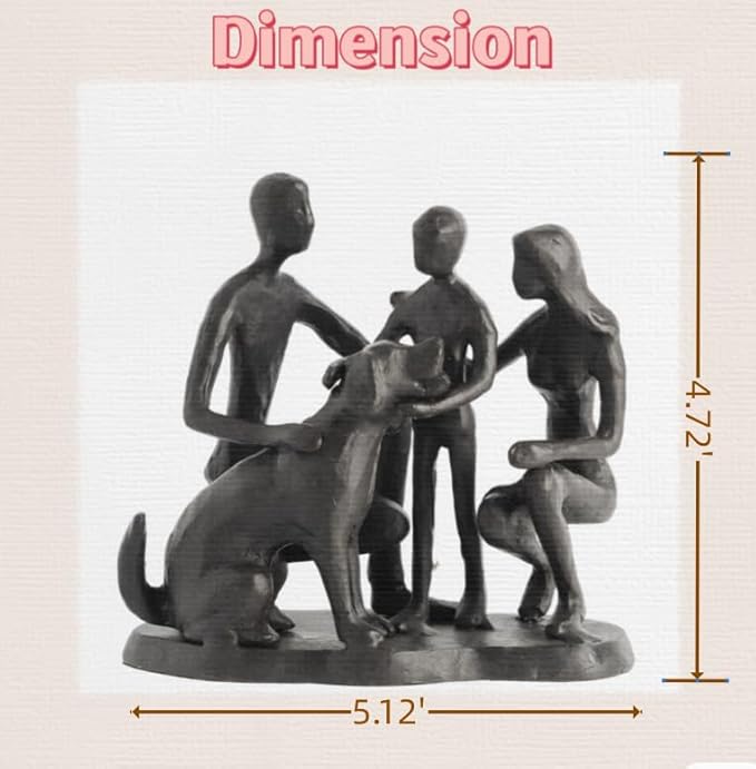 Family and Dog Statues, Cast Iron Family of 3 Figurine, Gift for Dog Lovers,Dog Memorial Gift, Black-VerdiqueGarden