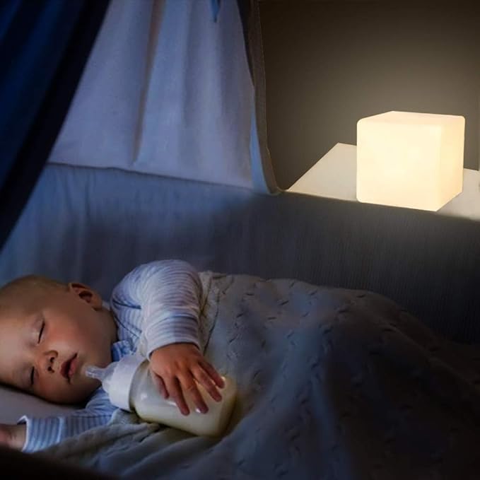 Mr.Go 4-inch Dimmable LED Night Light Mood Lamp for Kids and Adults - 16 RGB Colors - 8 Level Dimming - 4 Lighting Effect - Rechargeable - Remote Control - Decorative, Fun & Safe - White Finish Cube-VerdiqueGarden