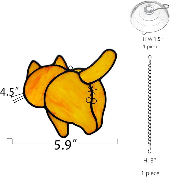 Orange Cat Decor Stained Glass Suncatcher for Window,Funny Cat Gifts for Cat Lovers Stained Glass Window Hanging,Cat Themed Gifts Cat Lovers Gifts for Women Girls Friends Mom-VerdiqueGarden