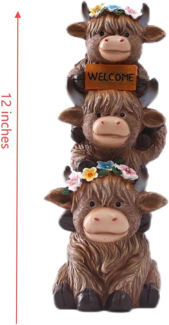 Solar Garden Statues Highland Cow Decoration,Highland Cow Figurine Outdoor Garden Decor Unique Gifts for Women, Mom, Grandma-VerdiqueGarden