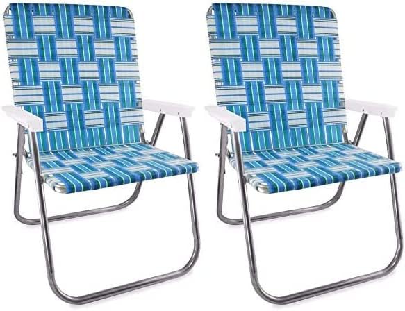 Lawn Chair USA - Outdoor Chairs for Camping. Made with Lightweight Aluminum Frames and UV-Resistant Webbing. Folds for Easy Storage 2- Pack (Sea Island with White Arms, Magnum)-VerdiqueGarden