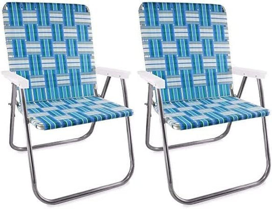 Lawn Chair USA - Outdoor Chairs for Camping. Made with Lightweight Aluminum Frames and UV-Resistant Webbing. Folds for Easy Storage 2- Pack (Sea Island with White Arms, Magnum)-VerdiqueGarden