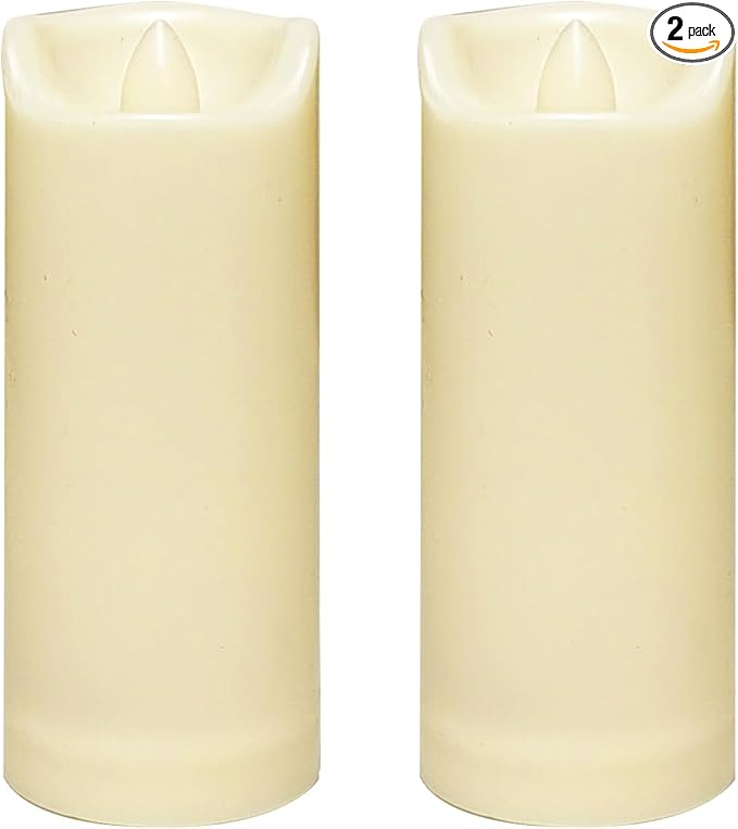 CANDLE CHOICE Waterproof Outdoor Battery Operated Flameless Candles with Auto Timer Flickering Plastic Resin Electric LED Slim Pillar Lights for Lantern Patio Garden Wedding Decorations 2”x5” 2 Pack-VerdiqueGarden