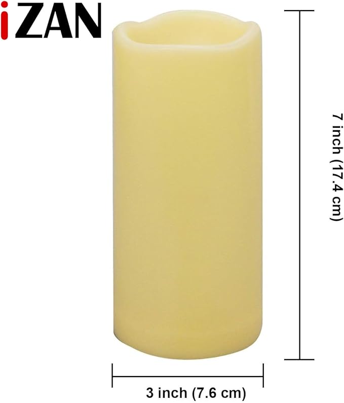 iZAN 1 PCS Outdoor Flameless LED Pillar Candle with Remote & Timer - Long Lasting Waterproof Flickering Battery Operated Electric Candle for Christmas Lantern Party Wedding Decoration 3"x7"-VerdiqueGarden