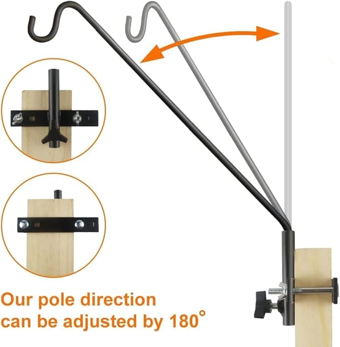 ERYTLLY 2 Packs Extended Rail Hook Fence Deck Bird Feeder Hook 360 Degree Rotary and Length Adjustable Plant Bracket for Feeders, Planters, Suet Baskets, Lanterns, Wind Chimes and More-VerdiqueGarden