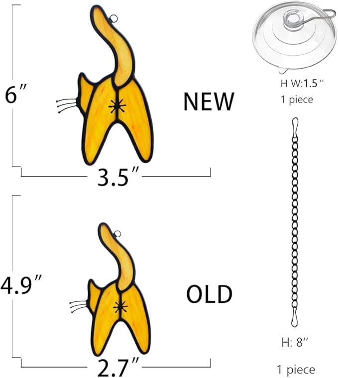 Orange Cat Stained Glass Suncatcher for Window,Funny Cute Cat Decor Stained Glass Window Hanging,Cat Gifts for Cat Lovers,Cat Themed Gifts for Women Friends Girl Kids-VerdiqueGarden