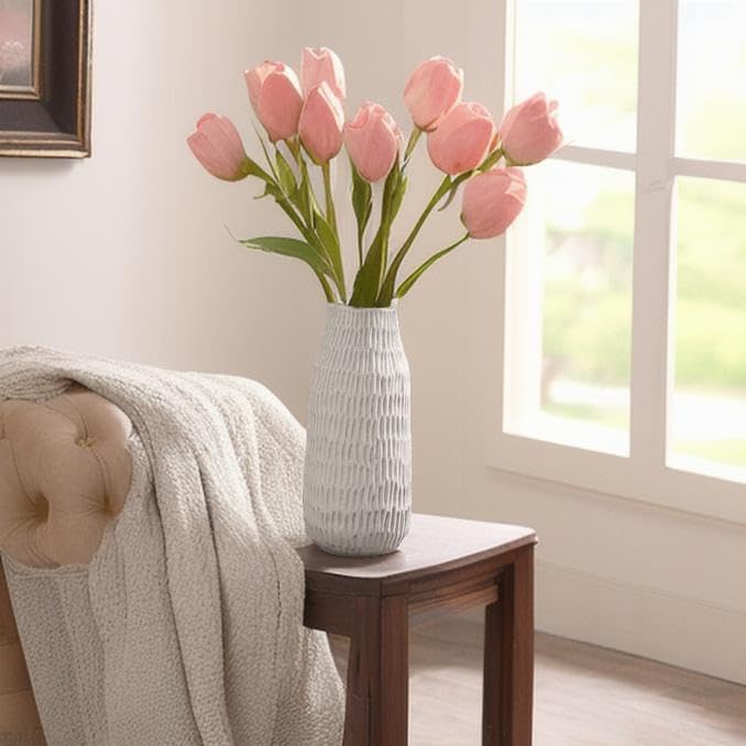 12.6 Inch Grey Modern Handmade Ceramic Vase, Rustic Farmhouse Decorative Flower Vases for Home Decor,Pampas Grass Bouquet, Living Room,Kitchen,Office,Bedroom,Centerpiece Table-VerdiqueGarden