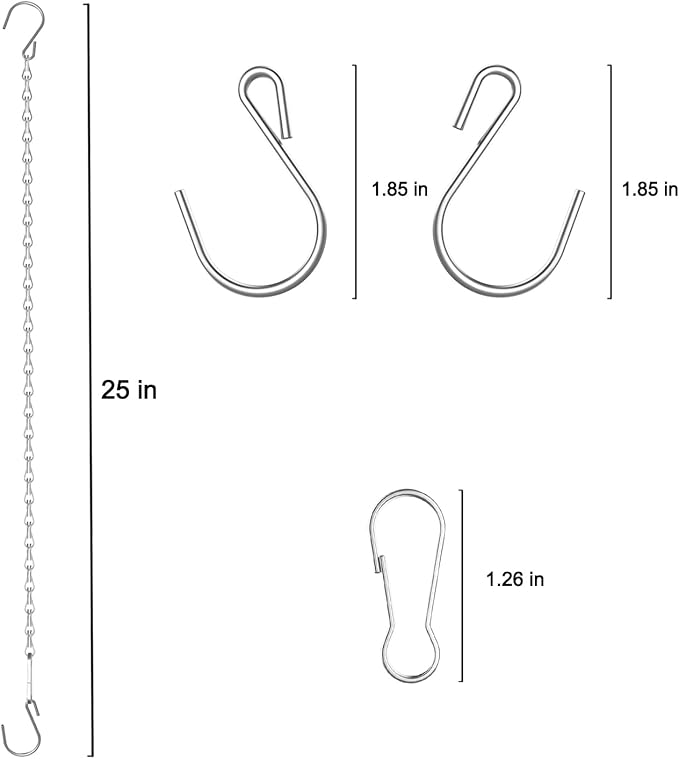 10 Pack 25" SIL Storagehook Silver Hanging Chains with S Hooks for Hanging Bird Feeders Planters Baskets Billboards Lanterns Wind Chimes Ornaments-VerdiqueGarden