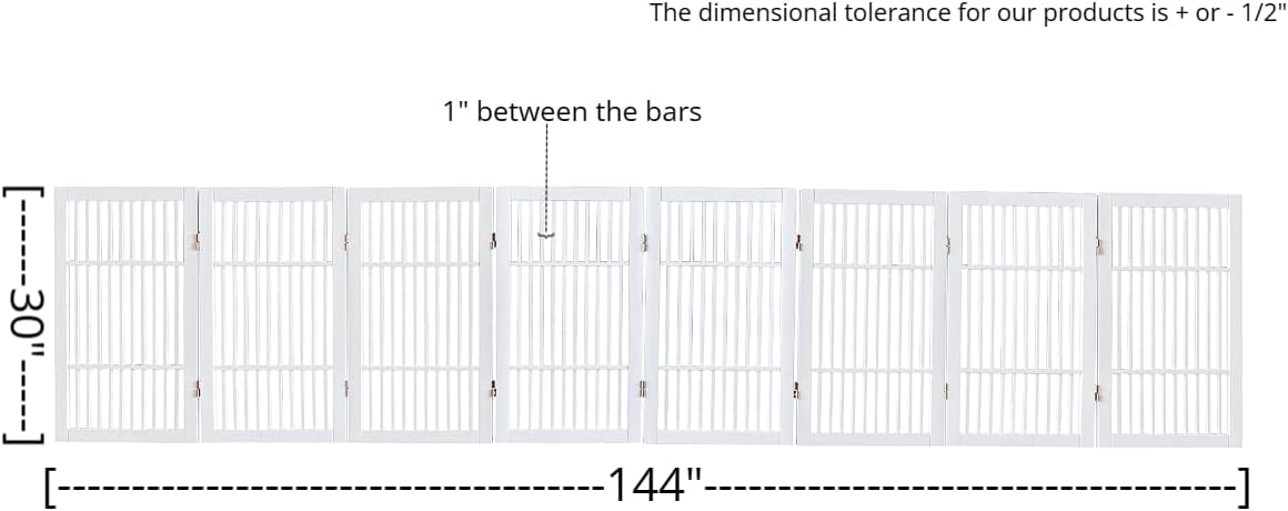 Pet Dog Gate Strong and Durable Freestanding Folding Acacia Hardwood Portable Wooden Fence Indoors or Outdoors by Urnporium (White Pet Gate, 8 Panel 30" Tall)-VerdiqueGarden