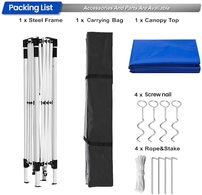 10x10ft Pop Up Canopy Tent,Heavy Duty Waterproof Folding Tent for Camping Parties Events Parties,Outdoor Canopy,Portable Sun Shelter,3 Adjustable Height(Blue)-VerdiqueGarden