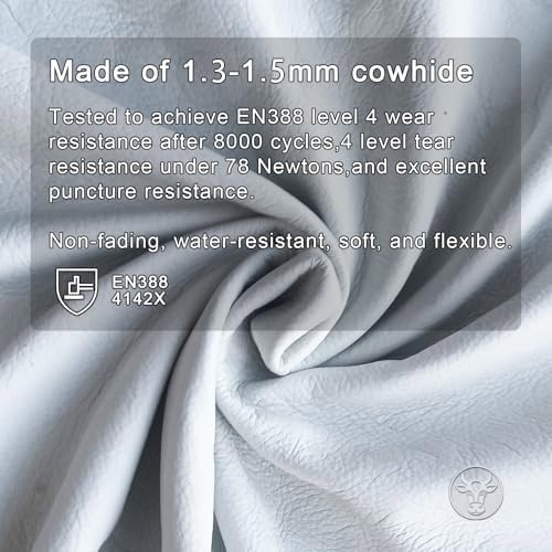 12 Pairs Bulk Leather Work Gloves for Men or Women for Construction, Wood cutting, Driving, Gardening, Automotive Repair, Soft, Cowhide, Class 4 Abrasion Resistant, Blue-White, XXL.-VerdiqueGarden