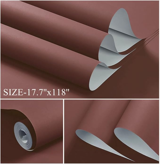 Dimoon 118''x17.7'' Red Peel and Stick Wallpaper Contact Paper Modern Self Adhesive Wall Paper Removable Renter Friendly Textured Solid Color Shelf Cabinet Vinyl Roll (118''x17.7'',Bordeaux Red)-VerdiqueGarden