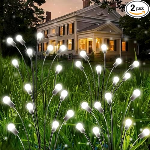 OZS Upgraded 2Pack Total 16LED Solar Christmas Lights - Solar Garden Lights Outdoor, Solar Firefly Lights, Sway by Wind, Solar Lights Outdoor Waterproof for Pathway Christmas Decoration(Cool White)-VerdiqueGarden