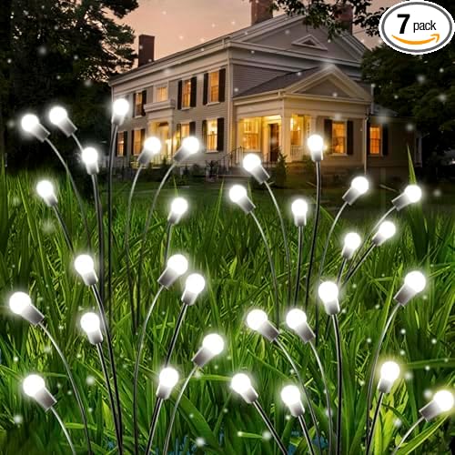 OZS 8Pack 64LED Solar Garden Lights - Solar Lights Outdoor, Solar Firefly Lights, Solar Swaying Light, Sway by Wind, Solar Fairy Lights Waterproof for Garden Patio Pathway Decoration(Cool White)-VerdiqueGarden