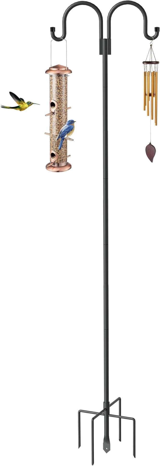 Highpro Double Shepherd Hooks for Outdoor, 95 Inch Heavy Duty Bird Feeder Pole for Hanging Bird Feeder, Garden Hooks Plant Baskets, Garden Plant Hanger Stands with 5 Prong Base-VerdiqueGarden