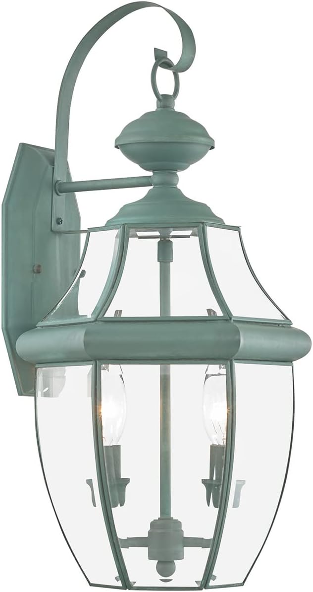Livex Lighting 2251-06 Outdoor Wall Lantern with Clear Beveled Glass Shades, Verdigris-VerdiqueGarden