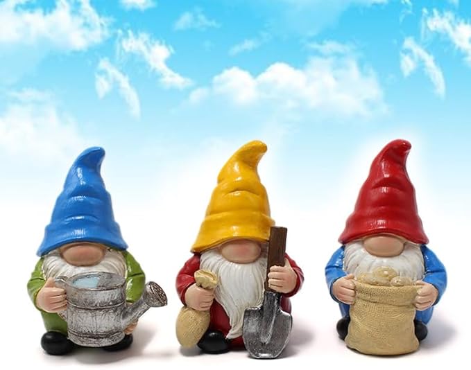 Set of 3 Mini Garden Gnome Statues - Resin Figurines for Indoor and Outdoor Decoration - Whimsical Mini Ornaments for Home, Patio, Yard, and Garden Decor-VerdiqueGarden
