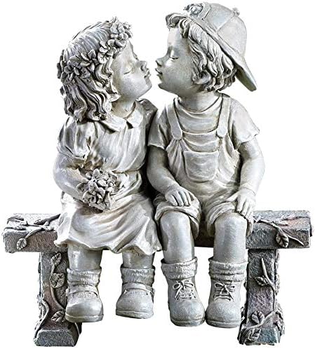 Lily's Home First Kiss Resin Garden Statue, Little Girl and Boy Kissing Yard Miniature Figurine,Small and Exquisite, 9 Inch-VerdiqueGarden