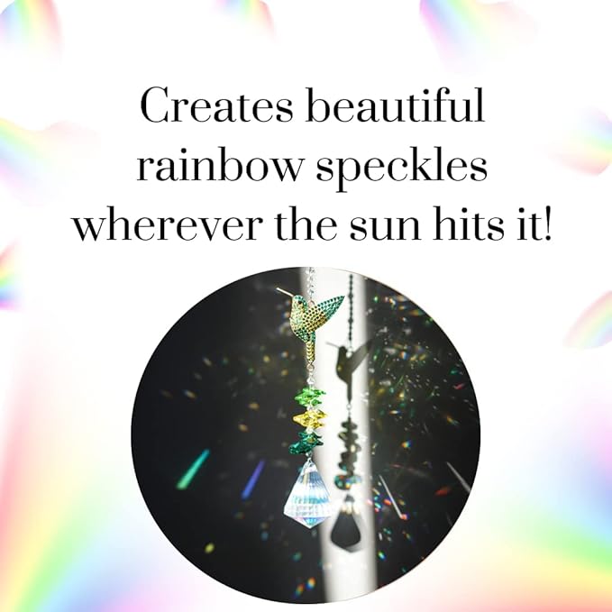 Rhinestones Hummingbird with Crystal Sun Catcher, Glass Window Hanging Ornament,Crystal Prism Suncatcher Outdoor Indoor Home Garden Party Decoration-VerdiqueGarden