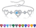 Iefil Valentines Day Gifts for Her - 925 Sterling Silver Heart Birthstone Bracelet Birthday Anniversary Jewelry Gifts for Her Wife