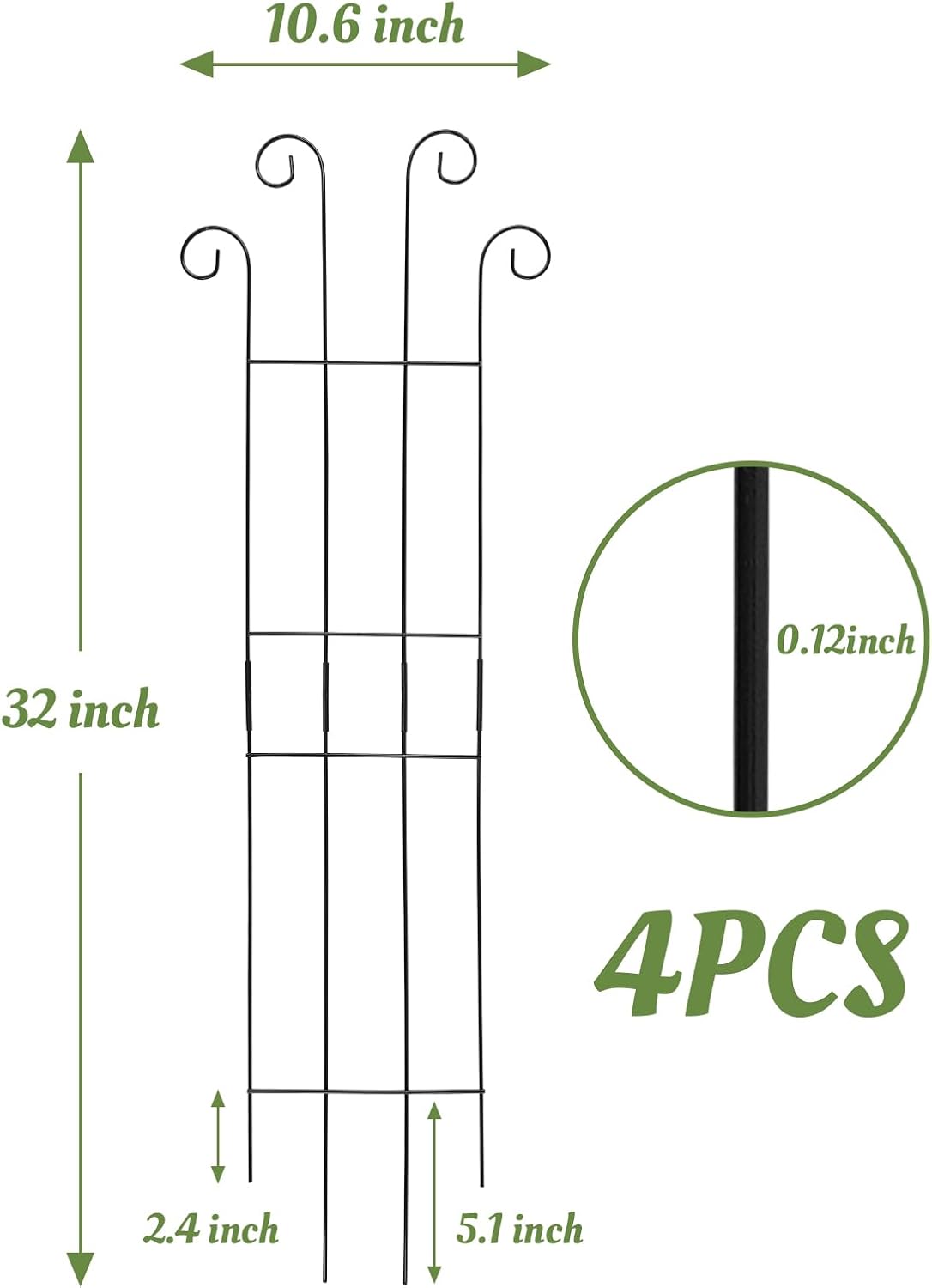 4 Pack 32'' Wave Shape Black Metal Trellis for Climbing Plants Indoor & Outdoor, Garden Trellis for Houseplants Flowers Vine Ivy-VerdiqueGarden