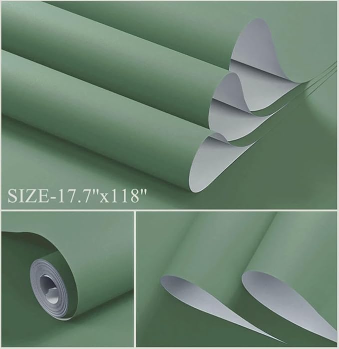Dimoon 236''x17.7'' Green Peel and Stick Wallpaper Contact Paper Modern Self Adhesive Wall Paper Removable Renter Friendly Textured Solid Color Shelf Cabinet Vinyl Roll (236''x17.7'',Spring Green)-VerdiqueGarden