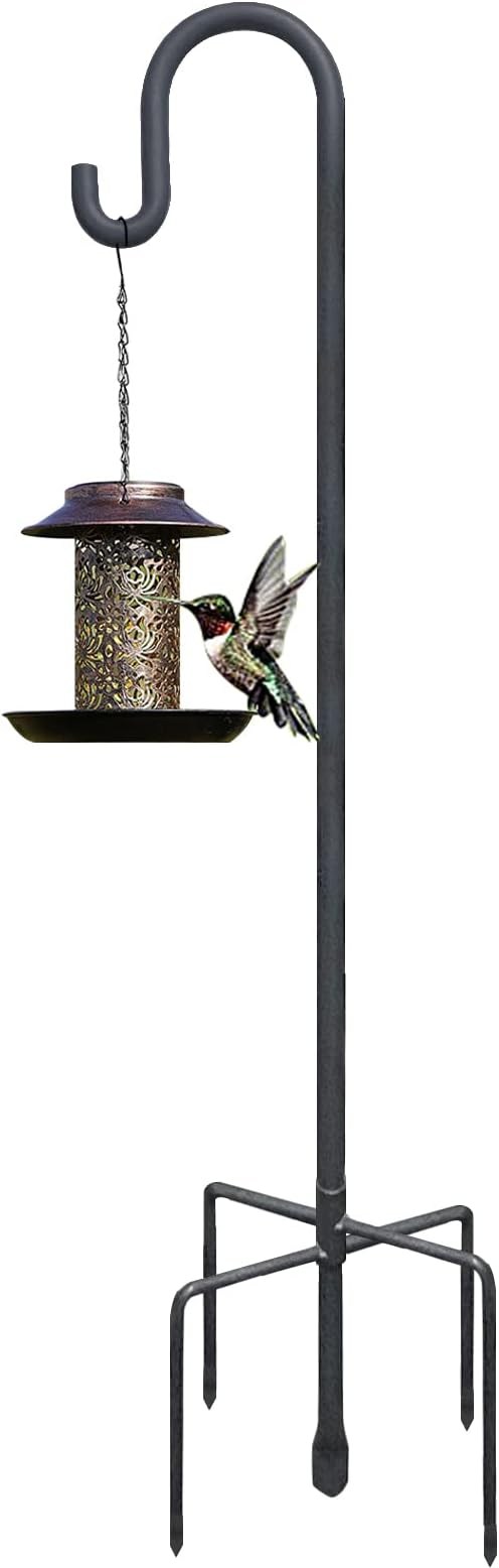 Highpro Shepherds Hooks for Outdoor 47 Inch Bird Feeder Pole Squirrel Proof Hummingbird Feeder Stand Heavy Duty with 5 Prong Base for Hanging Bird Feeder, Plant Baskets, Solar Light Lanterns-VerdiqueGarden