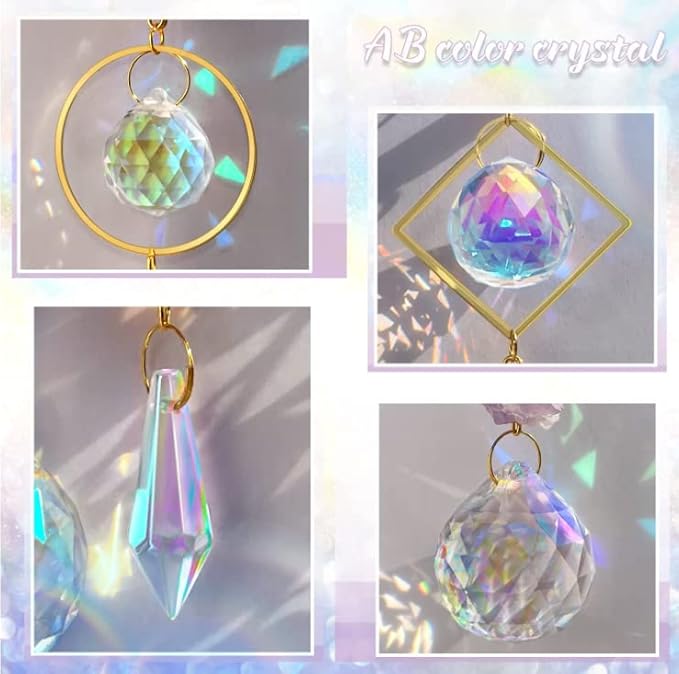 Crystal Suncatcher Rainbow Maker Hanging Prism Ornament Pendant Home Garden Car Decoration 4 Pack Gift Kit Sun Catchers Indoor Window, 13.8 Inch-VerdiqueGarden