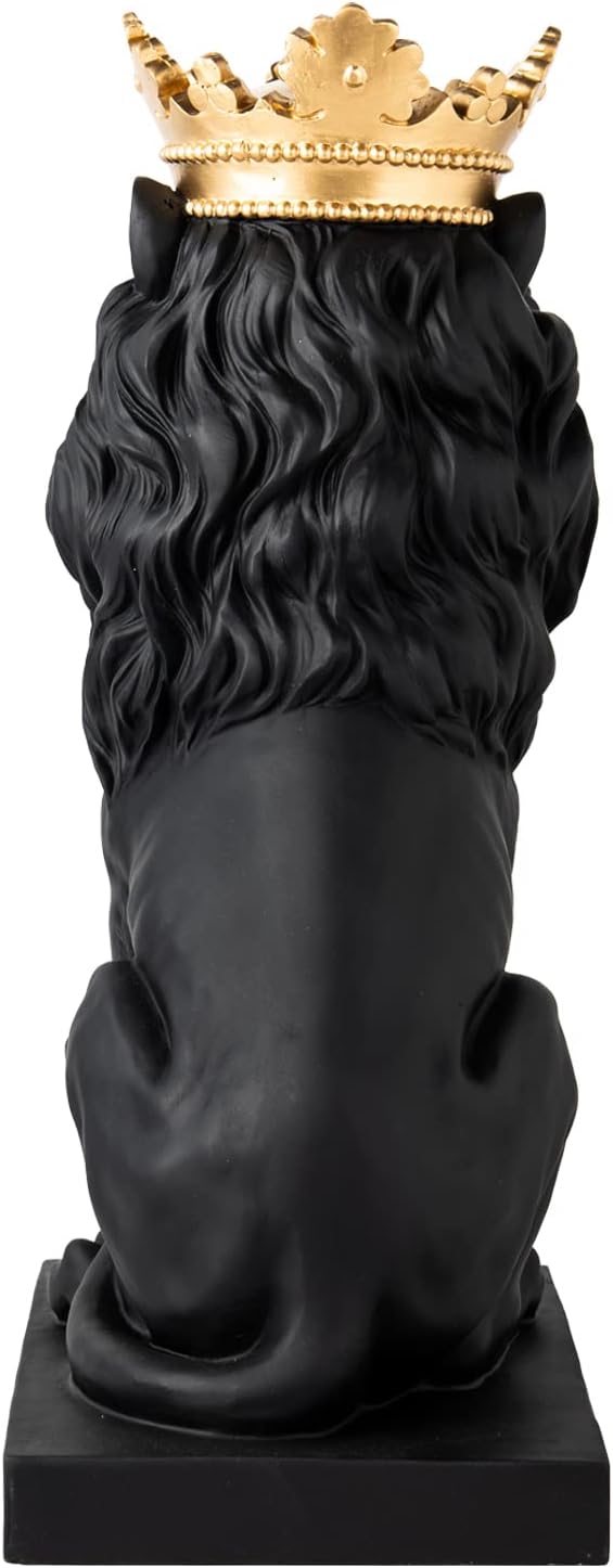 LCdecohome Lion Statue - Outdoor Collectible Figurine, 15 Inch Gold Crown Black Standing Lion Home Decor for Desk & Home Black Decor Gift-VerdiqueGarden