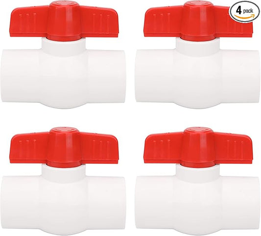 4Pcs 1" PVC Ball Valve Water Pipe Shut-off Valve Socket with Red T-Handle for Cold Water Supply lines, Irrigation Pipe fitting System(Socket x Socket), Schedule 40-VerdiqueGarden