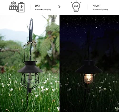 YAKii 2 Pack Solar Lantern Hanging Waterproof Outdoor Metal Solar Lamp with Warm White Light Decorate for Yard Garden Pathway Patio Porch Decor (Black)-VerdiqueGarden