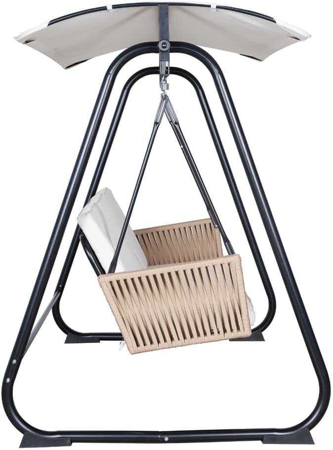 East Green Parker Patio Swing with Canopy - Covered 3 Person Free Standing Porch Swing with Cushions for Backyards, Gardens, and Lawns-VerdiqueGarden